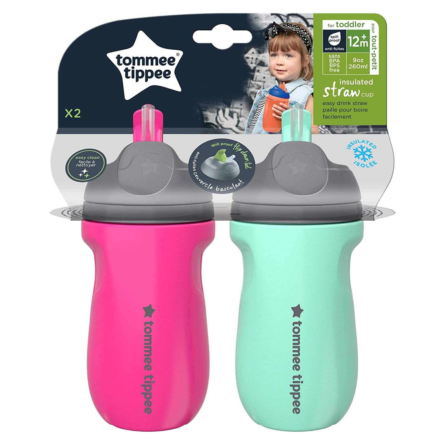 Tommee Tippee Insulated Straw Cup 2-Count, 260ml, Pink and Mint – Mamaholics