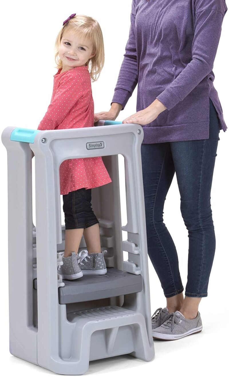 Simplay3 Toddler Tower Adjustable Stool with Three Adjustable Heights, Grey