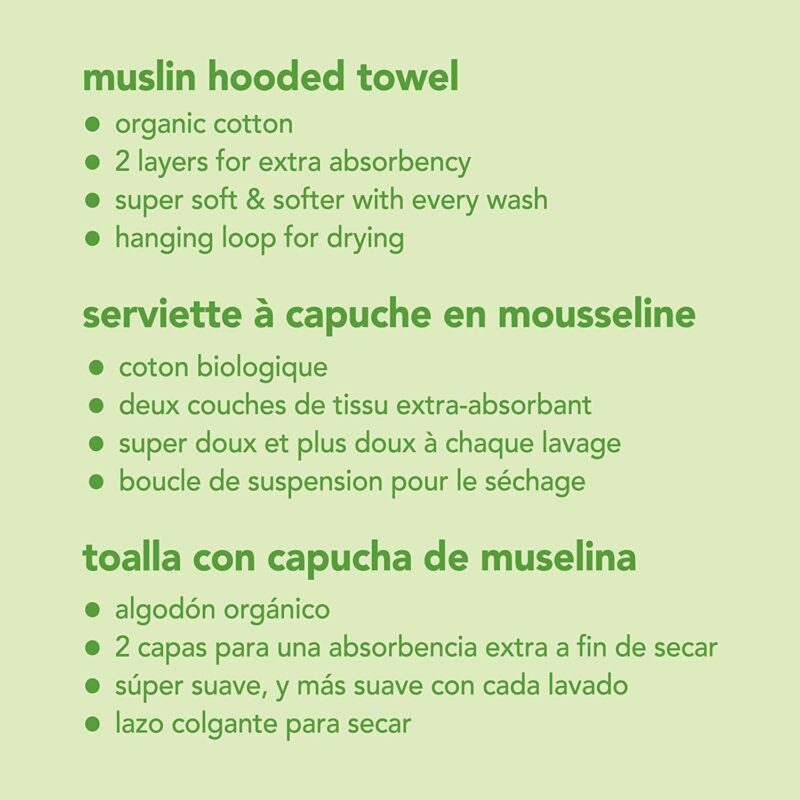 Green Sprouts Muslin Hooded Towel Organic Cotton (One Size, Aqua)