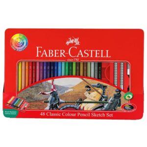 Faber Castell Pencils Metal Flat Box, 48 colors