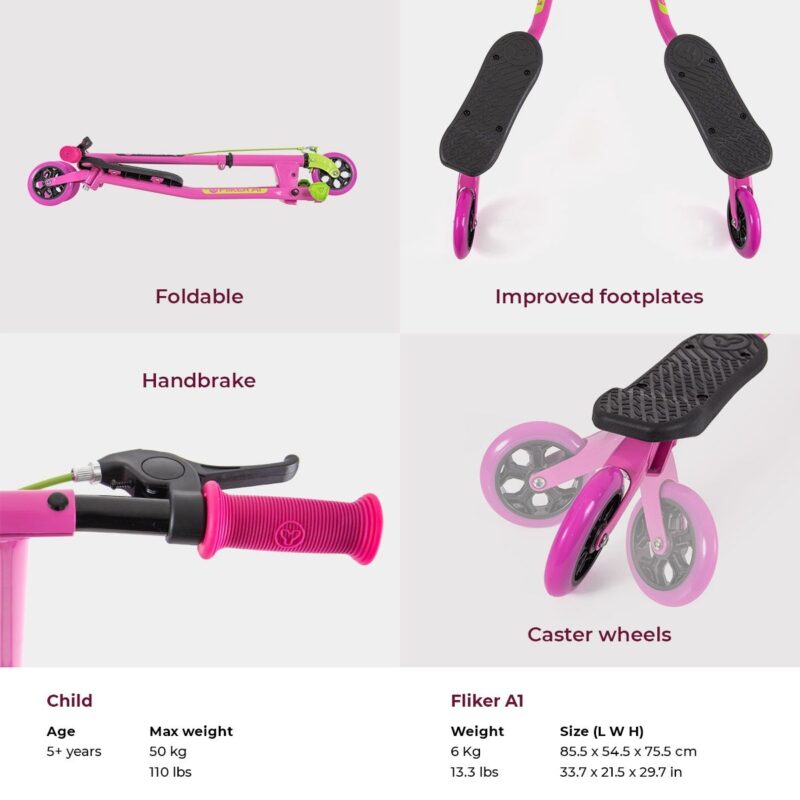 Yvolution Y Fliker Air A1 Kids Drifting Scooter, Pink/Green - 5y+