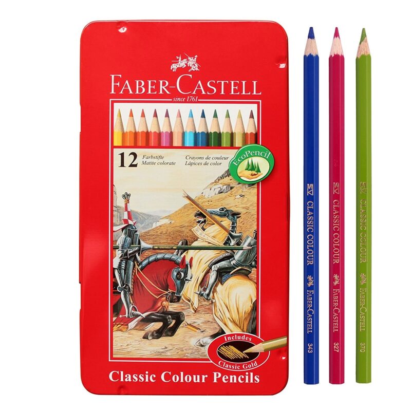 Faber Castell Pencils Metal Flat Box, 12 colors