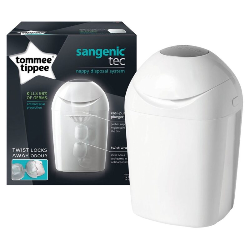 Tommee Tippee Sangenic Tec Nappy Disposal Tub - White + Tec Nappy Cassette Row - Pack of 3