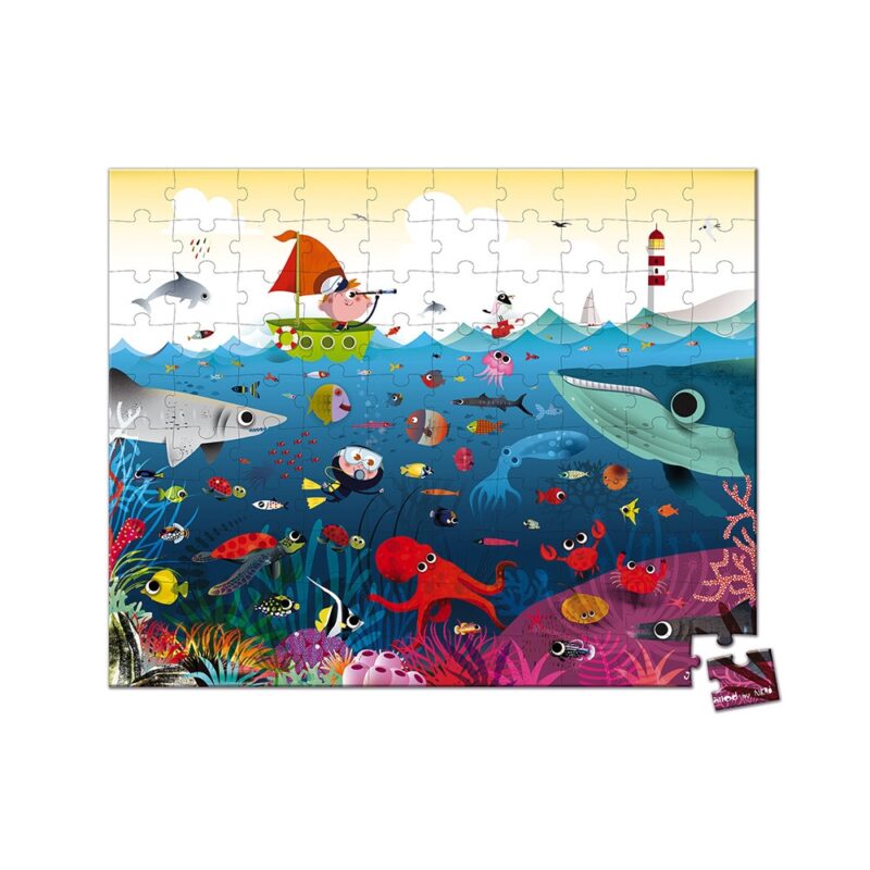 Janod Round Suitcase Puzzle Underwater World 100 pieces